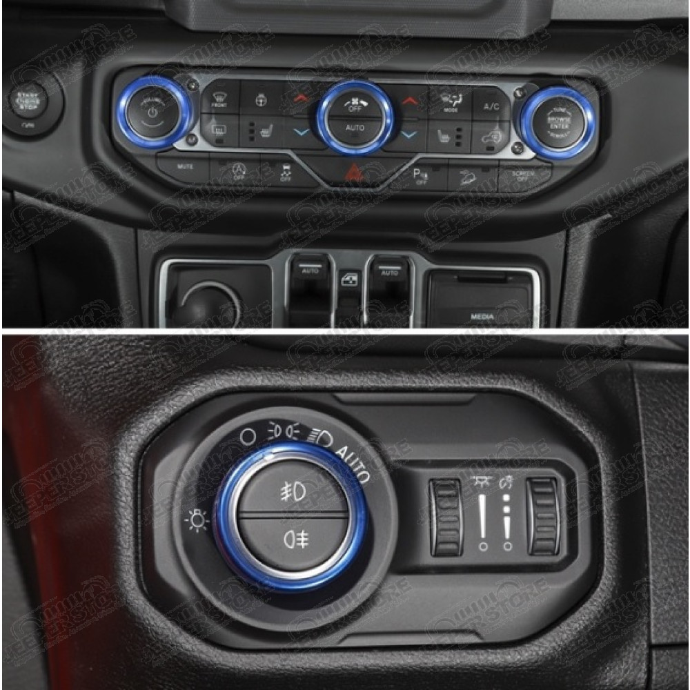 Kit 4 enjoliveurs boutons tableau de bord (couleur : bleu) - Jeep Wrangler  JL - POA3968061 / A68861-13956670