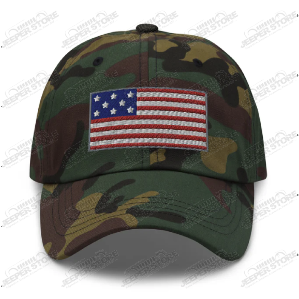 Casquette Jeep, aux couleurs camouflage verte avec drapeau américain (USA)