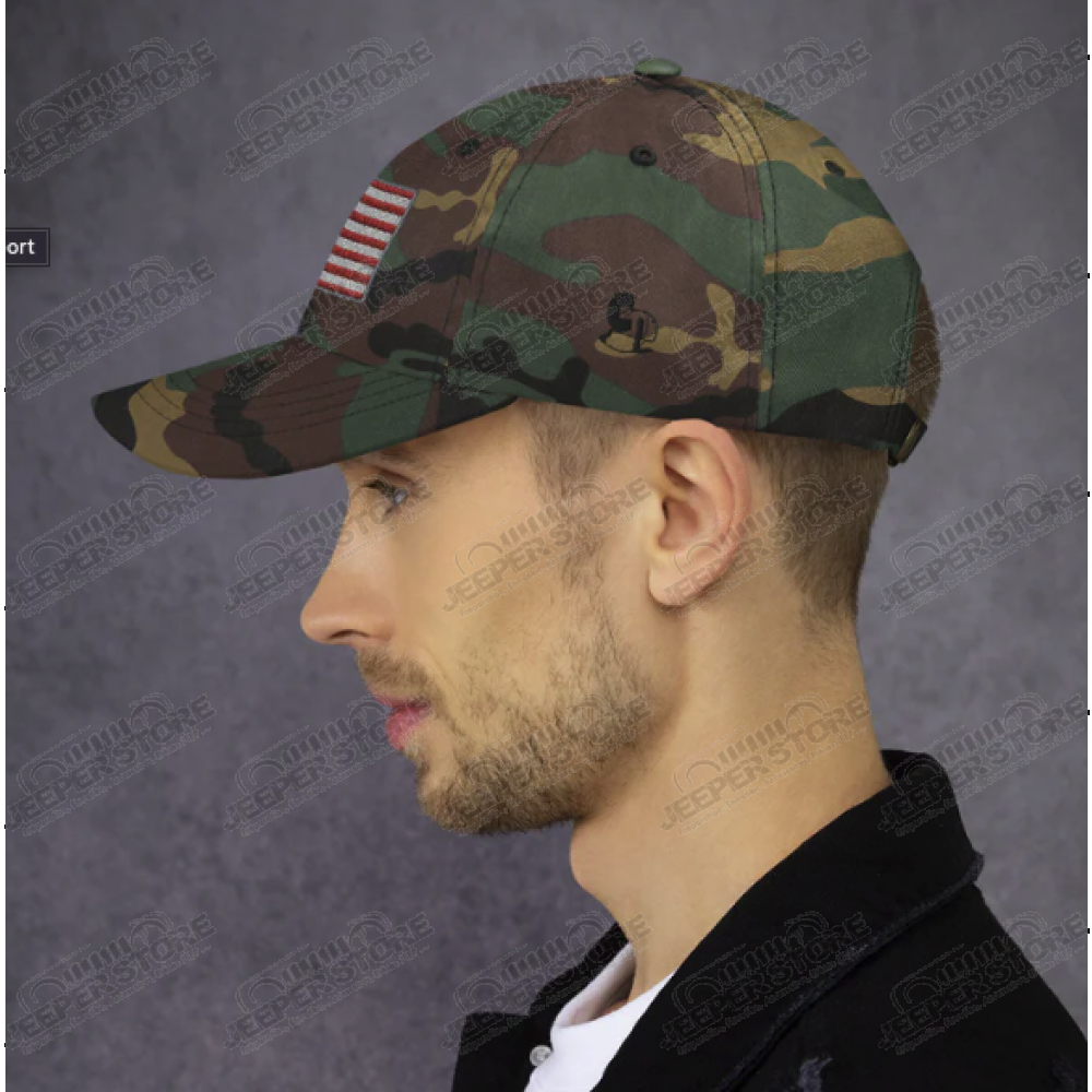 Casquette Jeep, aux couleurs camouflage verte avec drapeau américain (USA)