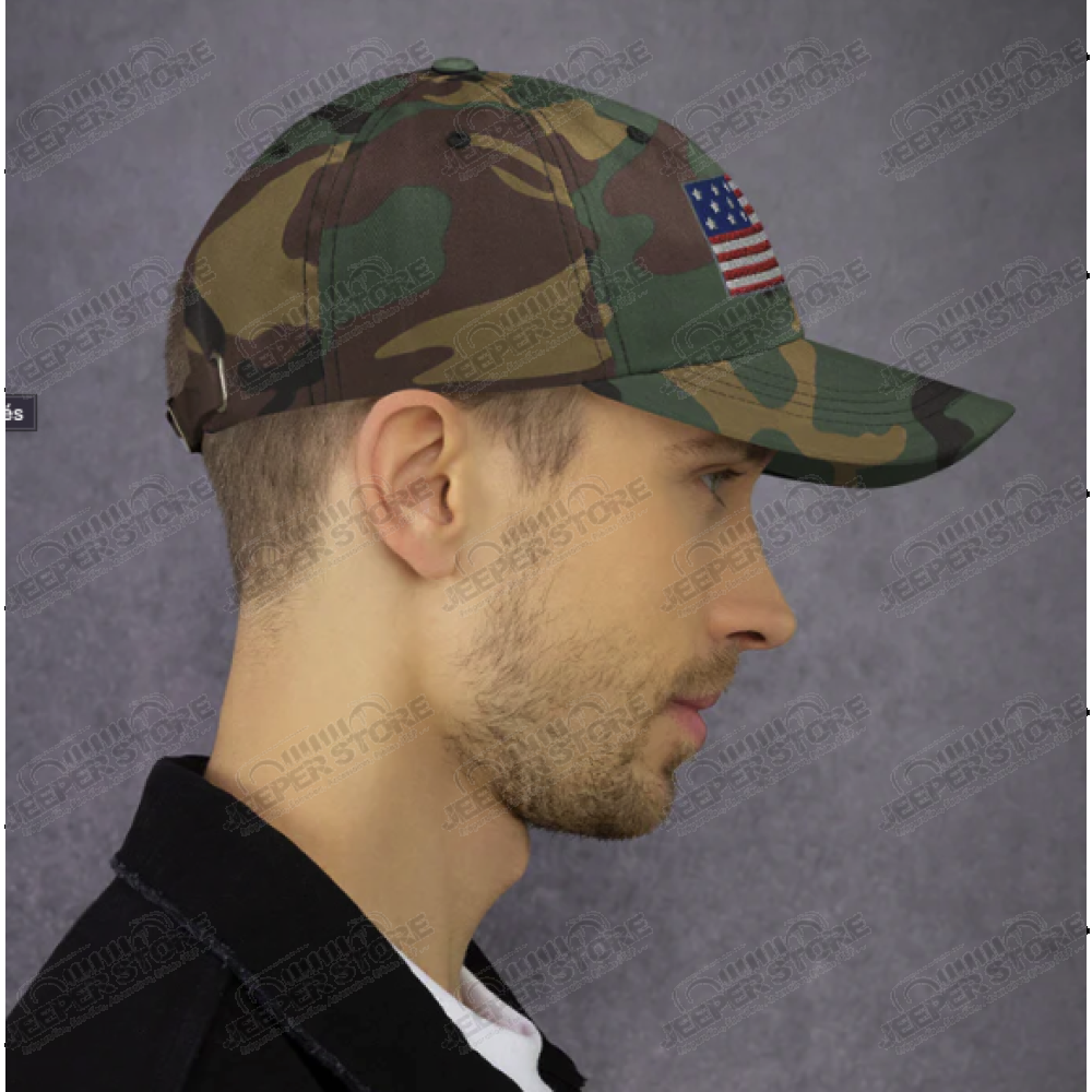 Casquette Jeep, aux couleurs camouflage verte avec drapeau américain (USA)