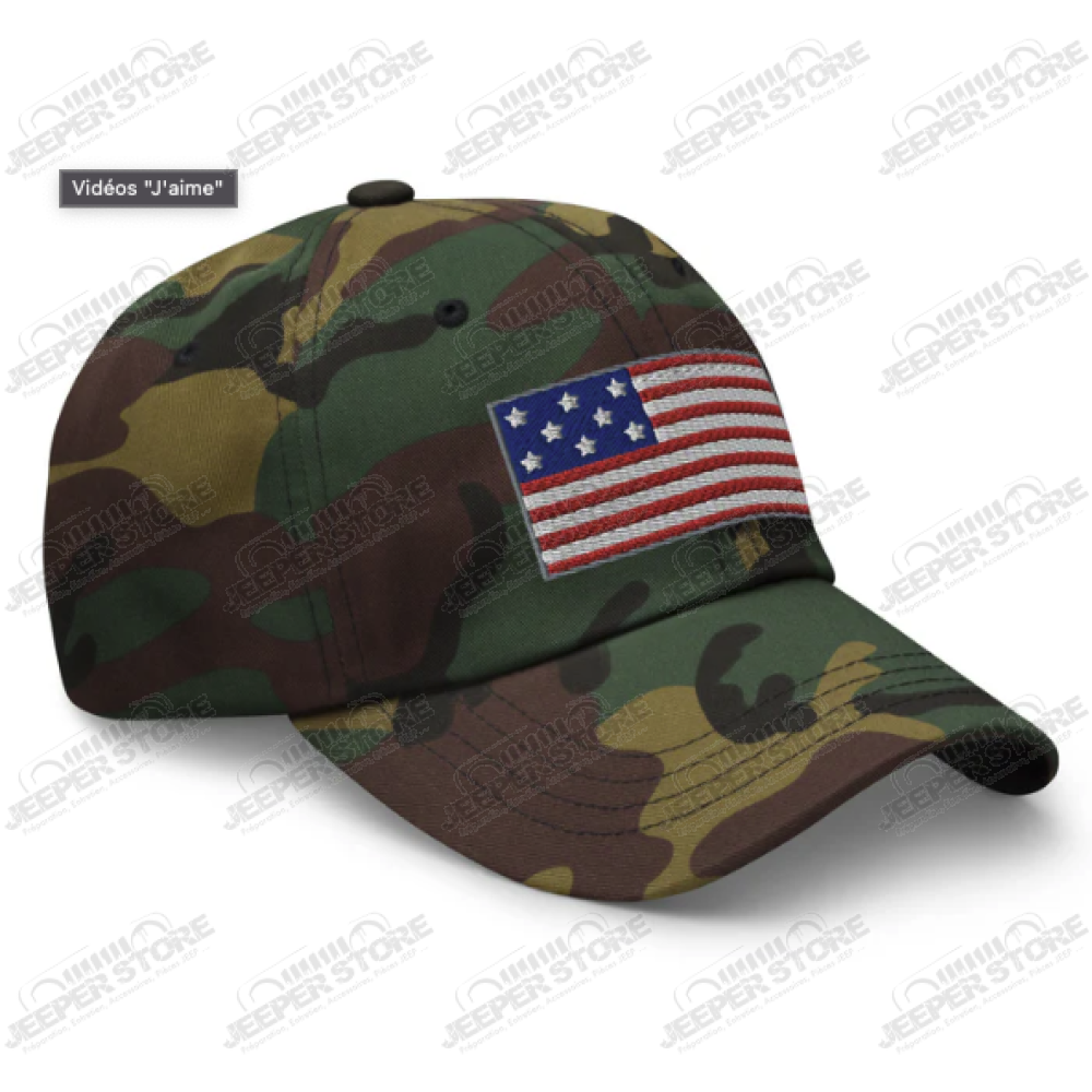 Casquette Jeep, aux couleurs camouflage verte avec drapeau américain (USA)