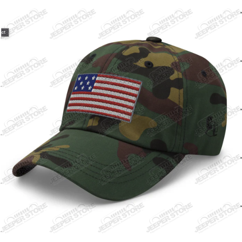 Casquette Jeep, aux couleurs camouflage verte avec drapeau américain (USA)