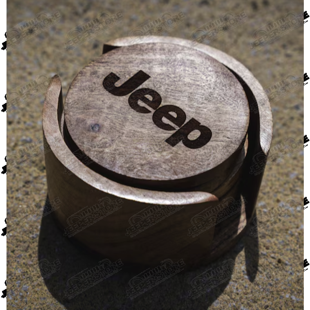 Goodies : Set de 4 sous verres Jeep en bois gravé Jeep avec socle en bois