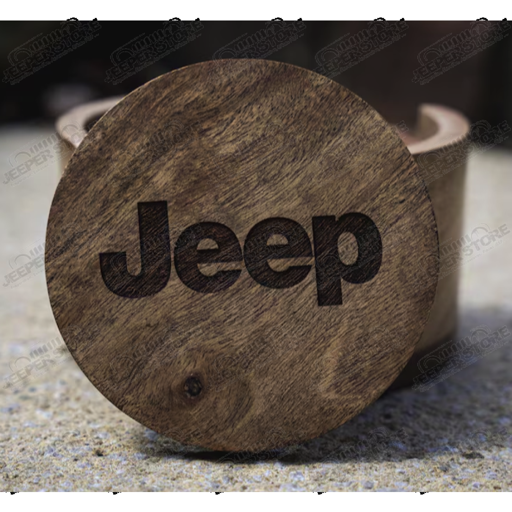 Goodies : Set de 4 sous verres Jeep en bois gravé Jeep avec socle en bois