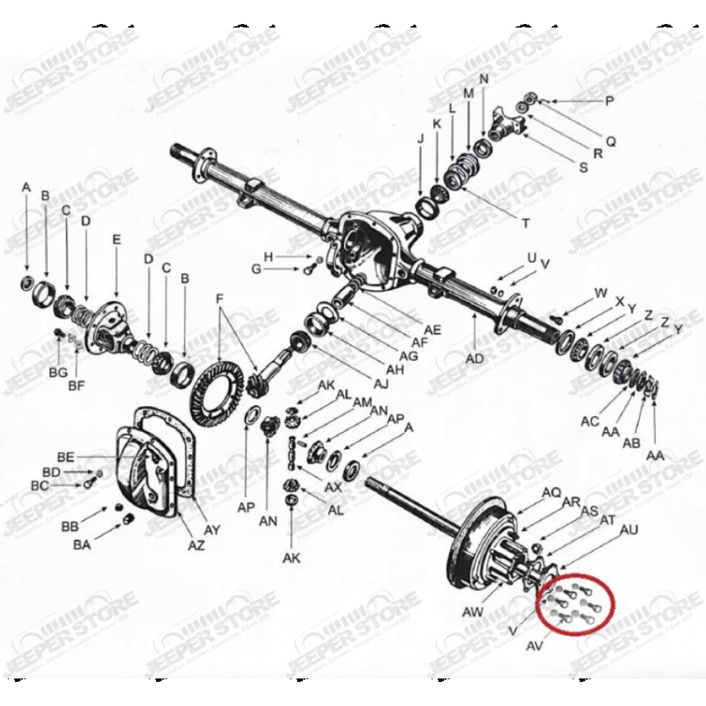 Kit 6 vis pour moyeu d'arbre de roue Jeep Willys MB, Ford GPW, Hotchkiss M201, M38, M38A1, CJ3A, CJ3B - WOA760K